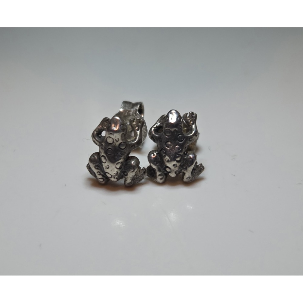 Unique Retro Sterling Silver‎ Spotted Frog Stud Earrings Rain Frog